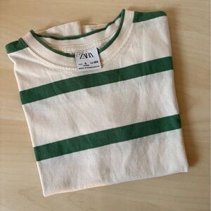 Zara Kids Cream Tee with Green Stripes